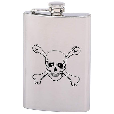 8 Ounce S.S. Flask - Skeleton/Crossbones- Alcohol Liquor Spirits - Biker Chopper -LAST ONE