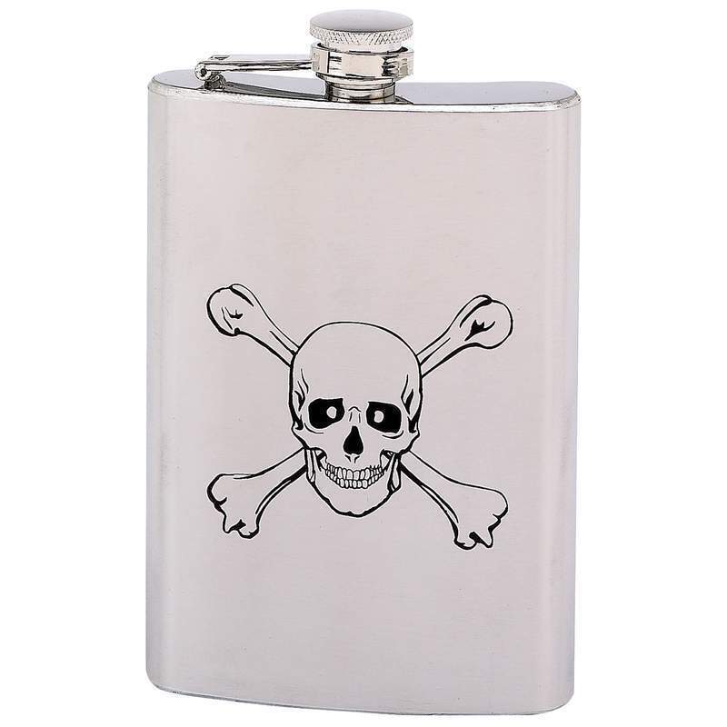 8 Ounce S.S. Flask - Skeleton/Crossbones- Alcohol Liquor Spirits - Biker Chopper -LAST ONE