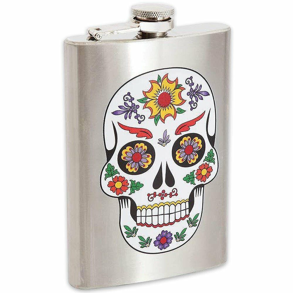 8 Oz. Stainless Steel Flask With Sugar Skull - Celebrate the Day of the Dead