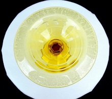 Beautiful Glass Regina Amber Harvesters Etched Compote 