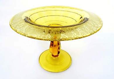 Beautiful Glass Regina Amber Harvesters Lattice Etched Compote