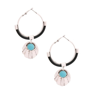 Burnished Turquoise Shell Silver Hoops