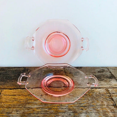 Cambridge Decagon Pink Depression Glass Open Handled Serving Plates SET OF 2