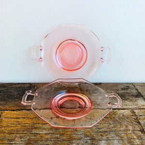 Cambridge Decagon Pink Depression Glass Open Handled Serving Plates SET OF 2