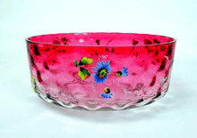 Clear Enamel Floral Coin Spot Optic and Bowl 1880-1900 EAPG Cranberry8 1/2"
