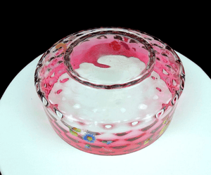 Cranberry8 1/2" Bowl 1880-1900 EAPG Floral Coin Spot Optic  Clear Enamel