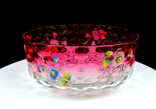 EAPG Cranberry and Clear Enamel Floral Coin Spot Optic 8 1/2" Bowl 1880-1900