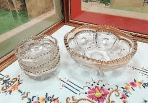 EAPG TARENTUM 1906 4 Piece Frost Crystal Peerless Gold Rim Berry Bowl Set
