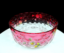 Floral Coin Spot Optic and Bowl 1880-1900 EAPG Cranberry8 1/2" Clear Enamel