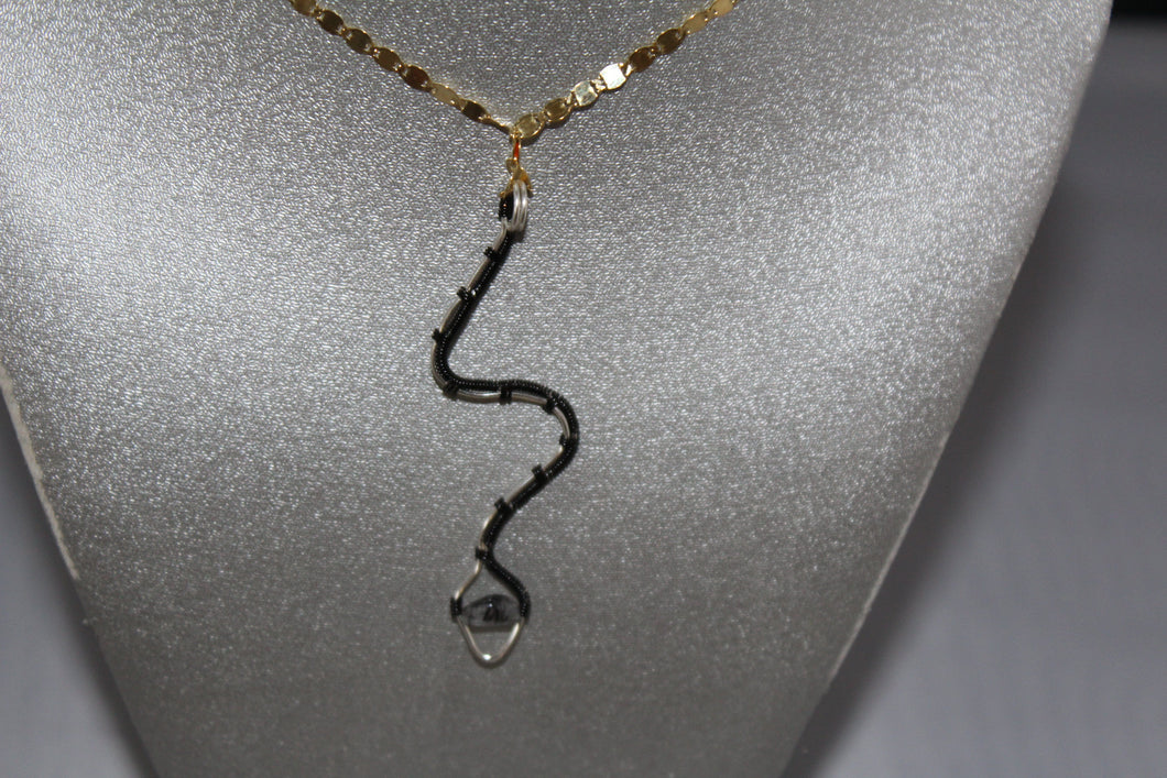 Handmade Snake Pendant with Tourmalinated Quartz Stone - Pendant Only - Metaphysical Jewelry