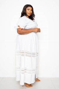 Maxi Dress Lace Insert With Puff Sleeve 