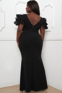 Maxi Mesh Dress Tulle Shoulder Plus Size