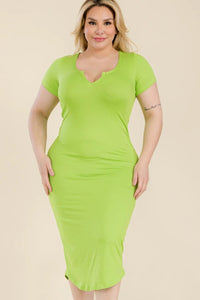 Midi Dress Plus Size Split Neck Bodycon 