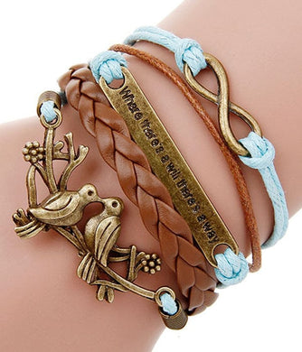 Multi Row Leatherette Wrap Bracelet - Lovebirds