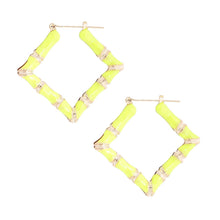 Neon Yellow Bamboo Diamond Hoops
