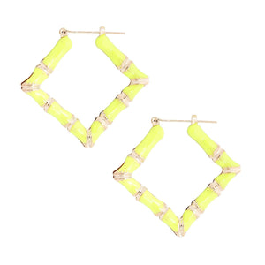 Neon Yellow Bamboo Diamond Hoops