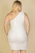 One Shoulder Mini Dress Bubble Fabric Plus Size Bodycon 