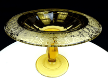 Paden City Regina Amber Harvesters Etched Glass Compote