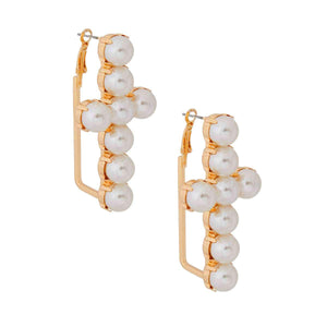 Pearl Cream Stud Cross Hoops