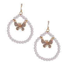 Pearl Drop Butterfly Gold Hoops