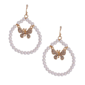 Pearl Drop Butterfly Gold Hoops