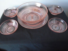 Pink Depression Rare Vintage 6 Piece Salad Bowl Set and Serving Plate
