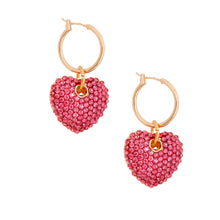 Pink Heart Stone Hoops