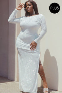 Plus Size Maxi Patterned Rhinestone Dress