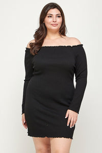 Plus Size, Solid Off Shoulder Dress Smocked 