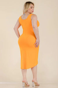 Plus Solid Wrap Side Size Front Tie Midi Dress