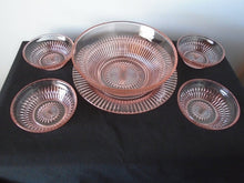 Rare Vintage 6 Piece Pink Depression Salad Bowl Set and Serving Plate