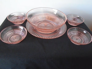 Rare Vintage 6 Piece Pink Depression Salad Set with Serving Plate
