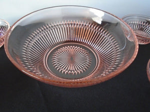 Rare Vintage Pink Depression Salad Bowl Set with 6 Pieces and Serving Plate
