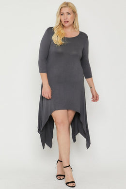 Raw Edge Hem Solid Asymmetrical Dress