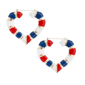 Red White Blue Bamboo Heart Hoops