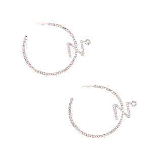 Rhinestone N Silver Hoops