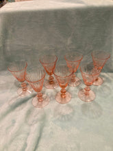 Set of 7 Fry Depression Glass Etched Wine Goblets Rose Pink 3 oz Root Beer Stem