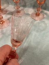 Set of 7 Fry Depression Glass Wine Goblets, Rose Pink Etched, 3 oz Root Beer Stem
