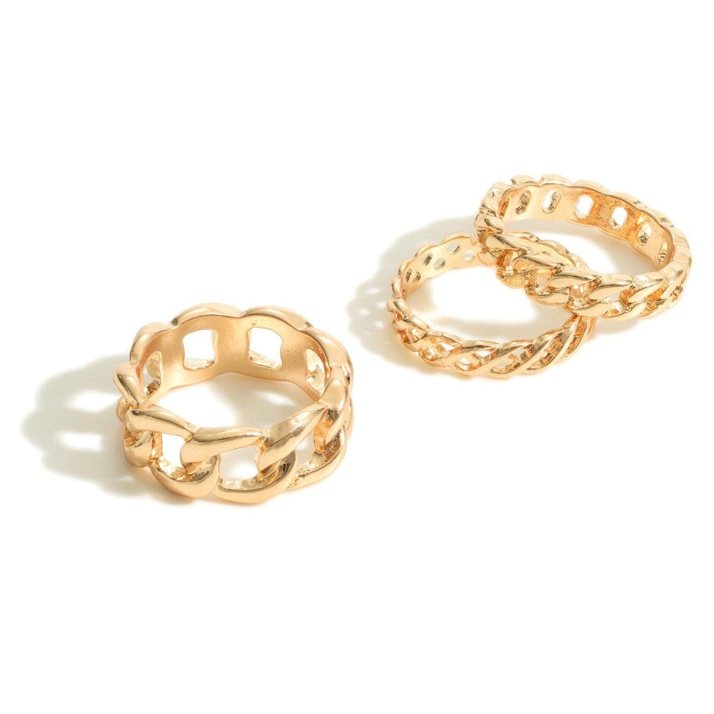 Set of Three Beautiful Metal Chain Link Rings - Stylish Friendship Ring - Fun