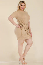 Side Short Solid Wrap Front Tie Plus Size Sleeve Mini Dress