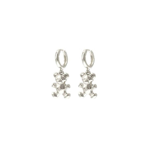 Silver Teddy Huggie Bear Hoops