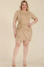 Solid Wrap Front Tie Plus Size Side Short Sleeve Mini Dress