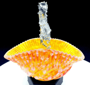 Stevens & Williams Stunning 7" Spiral Ribbed Cased Art Glass Spatter Thorn Basket - 1885