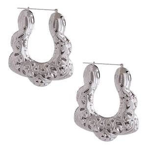 Trapezoid Hoops Silver Filigree 