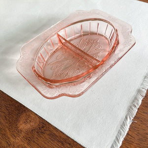 Two-Part Divided Oval Relish Dish Vintage Pink Depression Glass