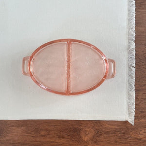 Vintage Pink Depression Glass Two-Part Oval Handled Relish Dish (Jeannette Glass Floral/Poinsettia Pattern)