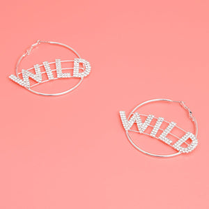 WILD Silver Rhinestone Hoops