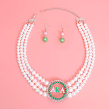 Pearl Necklace Pink Green AKA Set for Women