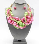 green pink chunky pearl Necklace