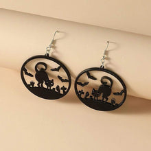 Nihao Halloween Earrings w Black Cat in Graveyard - Halloween Costume Jewelry